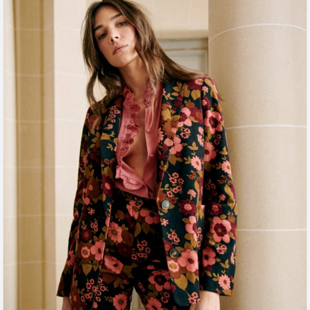 Sezane Floral Blazer - Pink and Black